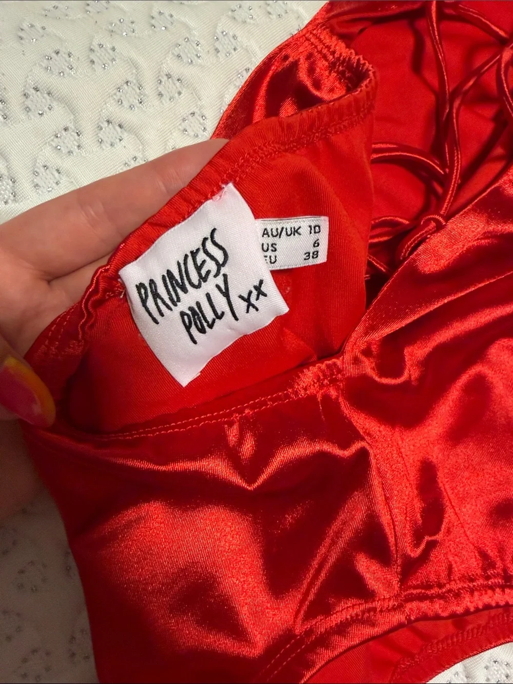 Princess Polly Red Satin Strappy back Bodysuit